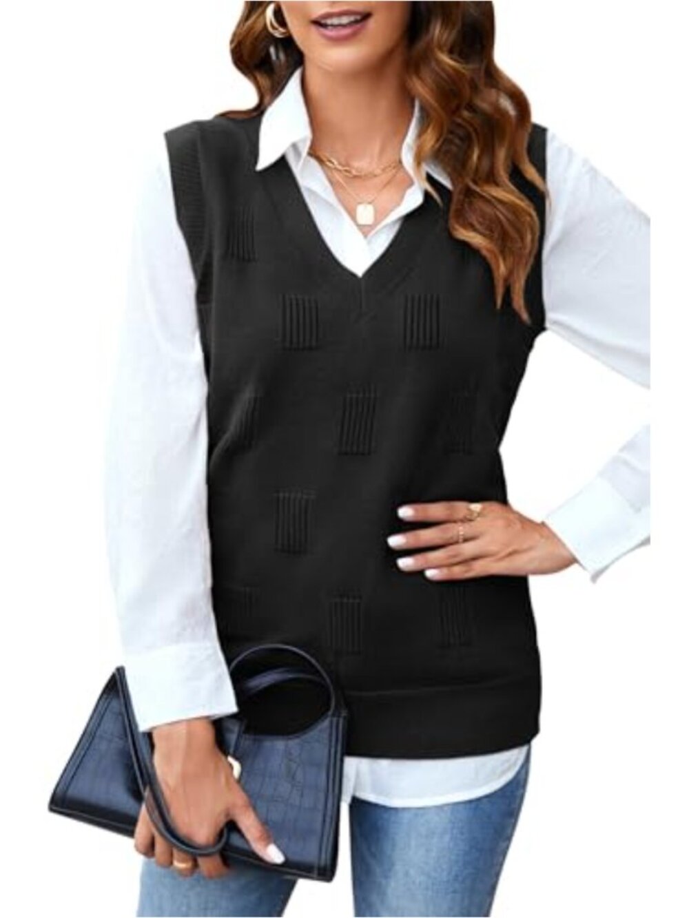 Knit Sleeveless V-Neck Sweater Vest Pullover Top